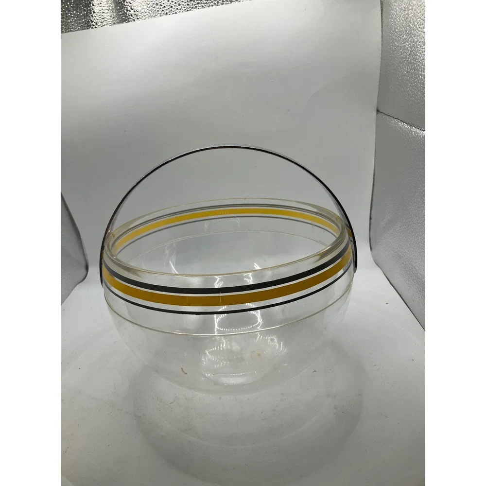 Vintage Clear Acrylic Ice Bucket‎ with Lid Gold and Black Stripe MCM Barware